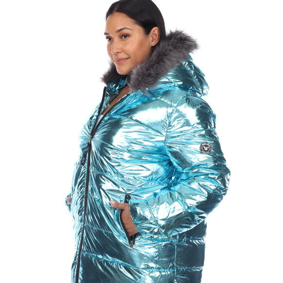 Plus Size Metallic Puffer Coat with Hoodie - Picture 5 of 5